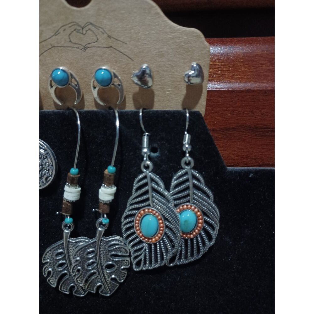 6 Pairs of Boho Silver-Toned Earrings - Picture 3 of 4